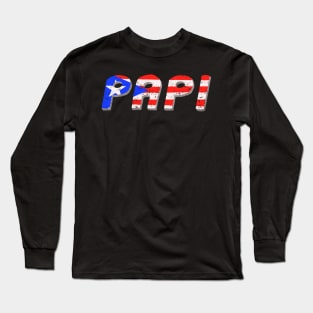 Papi Puerto Rico Boricua Flag Camiseta Long Sleeve T-Shirt